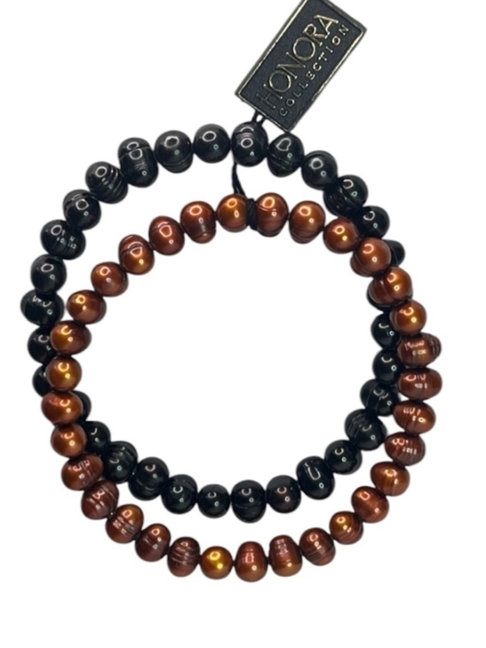 NWT Honora Freshwater Pearls Black Amber Bracelet Set